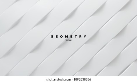 Geometric minimalist pattern. White ribbons. Abstract background. Vector architectural illustration. Sliced surface. Modern cover design