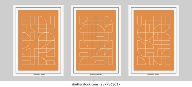 Geometric minimalist poster templates. Vector modern bauhaus, brutalist, bold shapes, swiss style primitive blocks on yellow background. Design for print, wall decor, poster.	