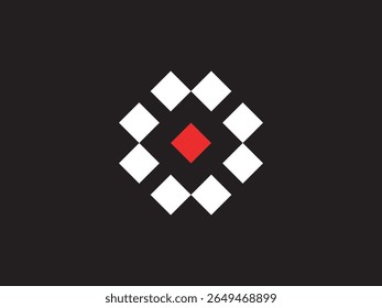 Geometric Minimalist Rhombus Shape with Red Center Illustration on Black Background