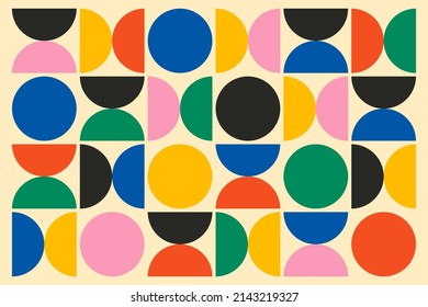 Geometric minimalist shapes. Abstract bold bauhaus round figures swiss style for web banner print, wallpaper. Vector art