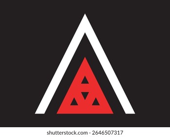 Geometric Minimalist Triangle Composition with Nested Shapes in Red, White and Black