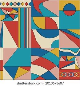 Geometric minimalistic abstract artwork poster with simple shapes and attractive pastel colors.  suitable for wallpaper, background, poster, presentation, etc.