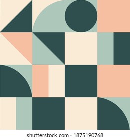 Fondo geométrico minimalista con formas simples de retangle, círculo, triángulo para banner de boda, afiche, presentación, impresión, tela. Arte vector abstracto en colores pastel.