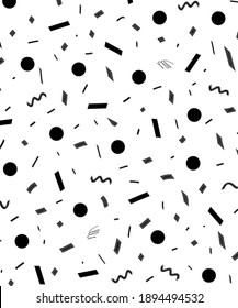 Geometric minimalistic memphis style black and white pattern background. BW color circles, lines and patterns simple design, creative decor cover vector