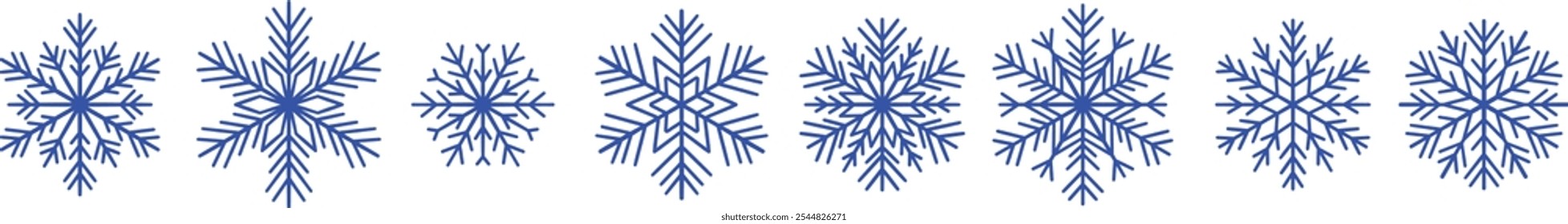 Geometrische minimalistische moderne blaue Schneeflocke, Vektorgrafik-ClipArt, Schnee-Icon-Design-Set, einzeln