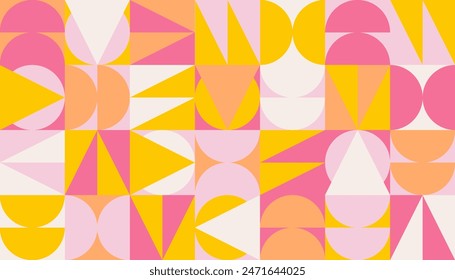 Patrón de mosaico geométrico minimalista. Abstractas fondo vintage en colores rosa, amarillo y blanco.