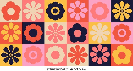 Geometric minimalistic mosaic seamless pattern. Abstract flower vector for web banner, business presentation, branding, card, invitation, poster, cover, textile print.