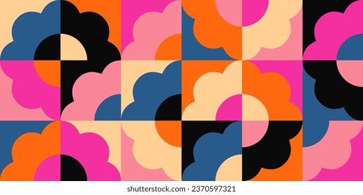 Geometric minimalistic mosaic seamless pattern. Abstract flower vector for web banner, business presentation, branding, card, invitation, poster, cover, textile print.