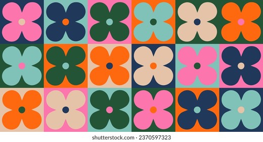 Geometric minimalistic mosaic seamless pattern. Abstract flower vector for web banner, business presentation, branding, card, invitation, poster, cover, textile print.