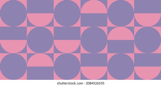 Geometric minimalistic pattern. BrightPink and purple circles. Design for advertising branding, web banner, business.Colorful Bauhaus pattern background