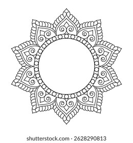Geometric Mirror abstract simple mandala coloring book page. Easy Mandala Coloring Book Pages for Adults to Relax, Experiences Give Relief. Resizeable Vector File