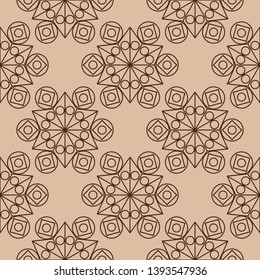 Geometric mixed print. Brown design on beige seamless background