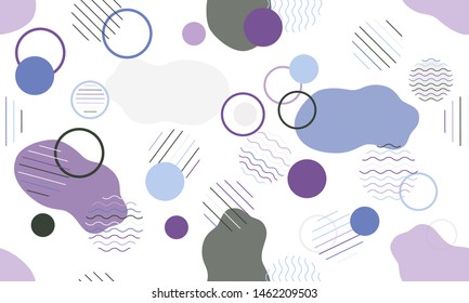 Geometric modern abstract background with liquid dynamic fluid shapes. Seamless vector colorful pattern with conceptual elements, circles, rounds, lines, stripes, waves.