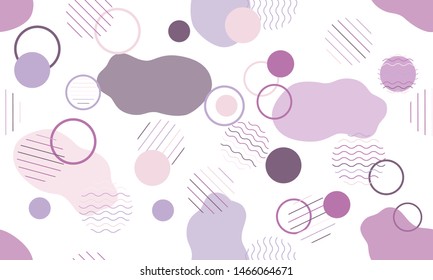 Geometric modern abstract background with liquid dynamic fluid shapes. Seamless vector colorful pattern with conceptual elements, circles, rounds, lines, stripes, waves.