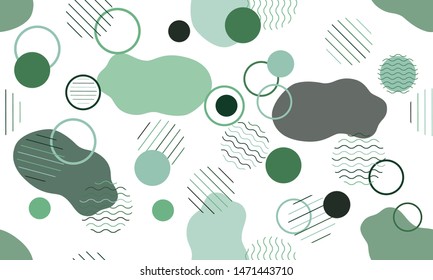 Geometric modern abstract background with liquid dynamic fluid shapes. Seamless vector colorful pattern with conceptual elements, circles, rounds, lines, stripes, waves.