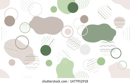 Geometric modern abstract background with liquid dynamic fluid shapes. Seamless vector colorful pattern with conceptual elements, circles, rounds, lines, stripes, waves.