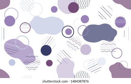 Geometric modern abstract background with liquid dynamic fluid shapes. Seamless vector colorful pattern with conceptual elements, circles, rounds, lines, stripes, waves.