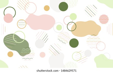 Geometric modern abstract background with liquid dynamic fluid shapes. Seamless vector colorful pattern with conceptual elements, circles, rounds, lines, stripes, waves.