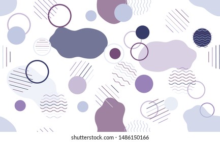 Geometric modern abstract background with liquid dynamic fluid shapes. Seamless vector colorful pattern with conceptual elements, circles, rounds, lines, stripes, waves.