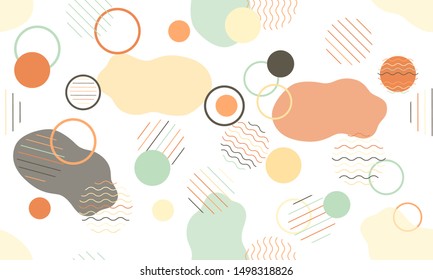 Geometric modern abstract background with liquid dynamic fluid shapes. Seamless vector colorful pattern with conceptual elements, circles, rounds, lines, stripes, waves.