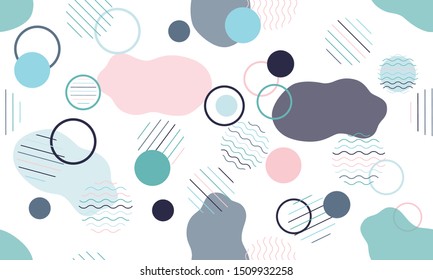 Fondo abstracto moderno geométrico con Formas de fluido dinámico líquido. Patrón colorido de Vector sin fisuras con Elementos conceptuales, círculos, rondas, líneas, rayas, ondas.