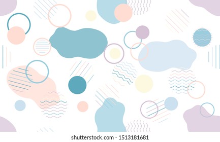 Geometric modern abstract background with liquid dynamic fluid shapes. Seamless vector colorful pattern with conceptual elements, circles, rounds, lines, stripes, waves.