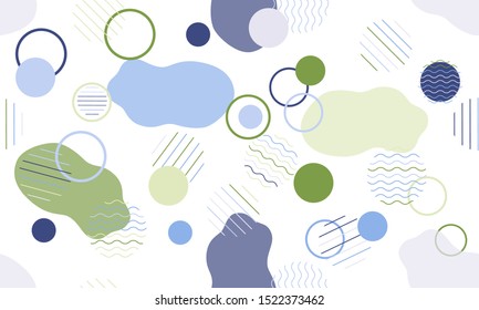 Geometric modern abstract background with liquid dynamic fluid shapes. Seamless vector colorful pattern with conceptual elements, circles, rounds, lines, stripes, waves.