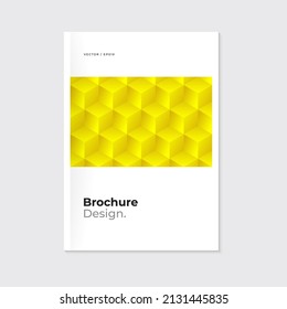 Geometric modern abstract brochure, leaflet, cover template design. 3D yellow color hexagon cubes pattern on white background