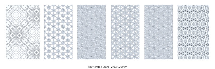 Geometric modern abstract Judaic seamless patterns set with Judaic star of David outline style