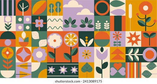 Geometric modern  background. Abstract nature in flat minimalist style. Bauhaus. Seamless pattern