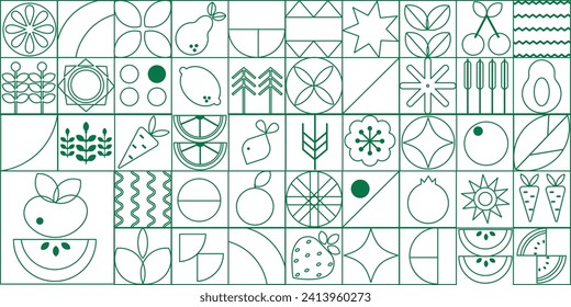 Geometric modern  background. Bauhaus. Abstract vegetables fruits.  Seamless pattern