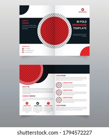 Geometric Modern Business Bi-fold Brochure Design Template or magazine page design, Flyer Design, Shape, red color, back and inside pages.