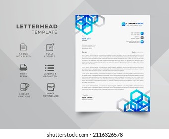 Geometric Modern business letterhead template in blue and black colors. Business identity design. Unique Letterhead design template. Vector design illustration. Letterhead template in a4 size.