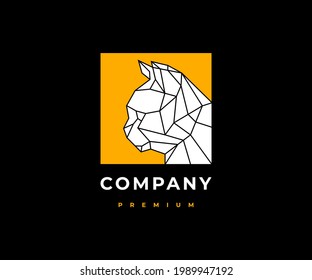 Geometric Modern Cat Head, Animal Logo Design Vector