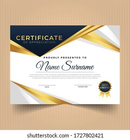 Geometric modern certificate of achievement template with dark and gold lines