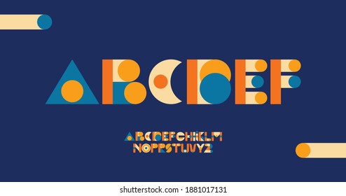 Geometric Modern colored font for logo  Colorful letters with dots, flat cartoon style vector alphabet for creative logo, awesome geometric and lettering.