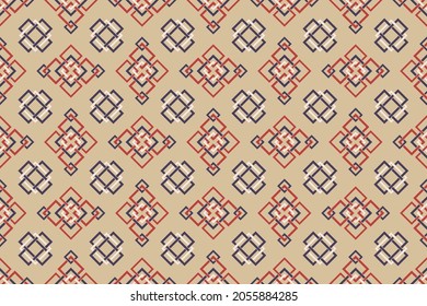 Geometric modern continuous celtic allover motif. Abstract common line background. Minimalist geometrical interleaving irish pattern. Classy colorful ornament graphic fabric textile print block