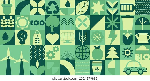 Geometric modern eco friendly background. Abstract nature in flat minimalist style. Bauhaus. Seamless pattern