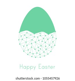 Geometric modern egg shape with polygon style lines and happy easter text below isolated on white background.