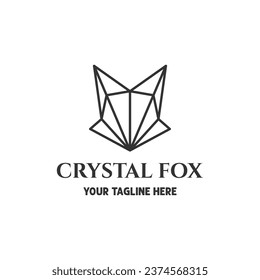 Geometric Modern Gem Stone Diamond Fox Dog Wolf Head Line Outline Logo Design Vector