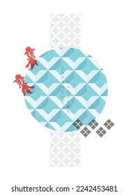 Geometric modern graphic elements vector. Asian traditional icons with Japanese pattern. Abstract art banners with carp fish shapes. Template for logo design, flyer or presentation