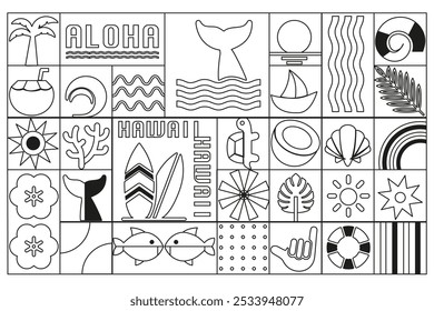 Geometric modern Hawaii summer Bauhaus background pattern outline 