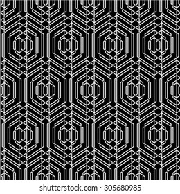Geometric modern hexagon polygon black and white background. Vector seamless pattern.