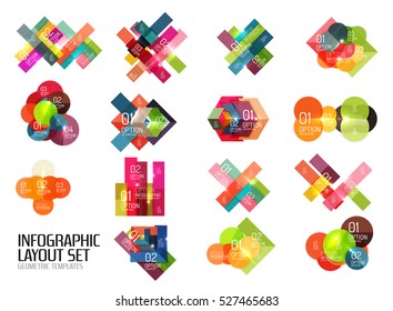 Geometric modern infographic options templates. Vector layouts for presentation, web site or modern print design