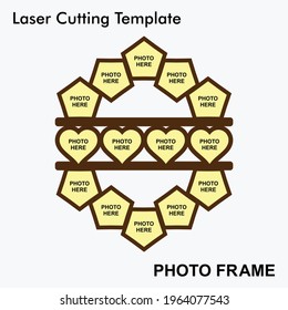 Geometric modern laser cut photo frame with 14 photos. Home and room decor wooden sublimation frame template. Laser cut photo frame template design for mdf and acrylic cutting.