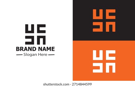 Un diseño de logotipo geométrico y moderno con las letras usadas en un patrón cuadrado simétrico.