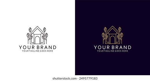 Un logotipo moderno geométrico con una visualización de un residencial o ciudad con un estilo monoline elegante y lujoso