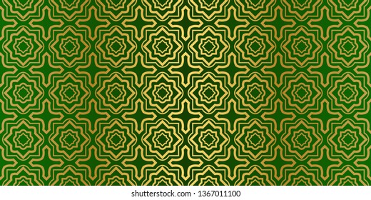 Geometric Modern Luxury Ornament. Seamless Vector Pattern. For Wallpaper, Invitation, Fashion Design. Green gold color.
