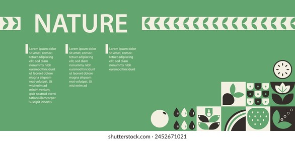 Geometric modern monochrome nature webb banner presentation slide tamplate, bauhaus, abstract nature, place for text