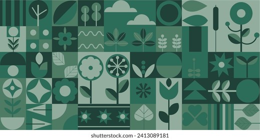 Geometric modern monochrome silhouette background. Bauhaus. Abstract nature. Seamless pattern